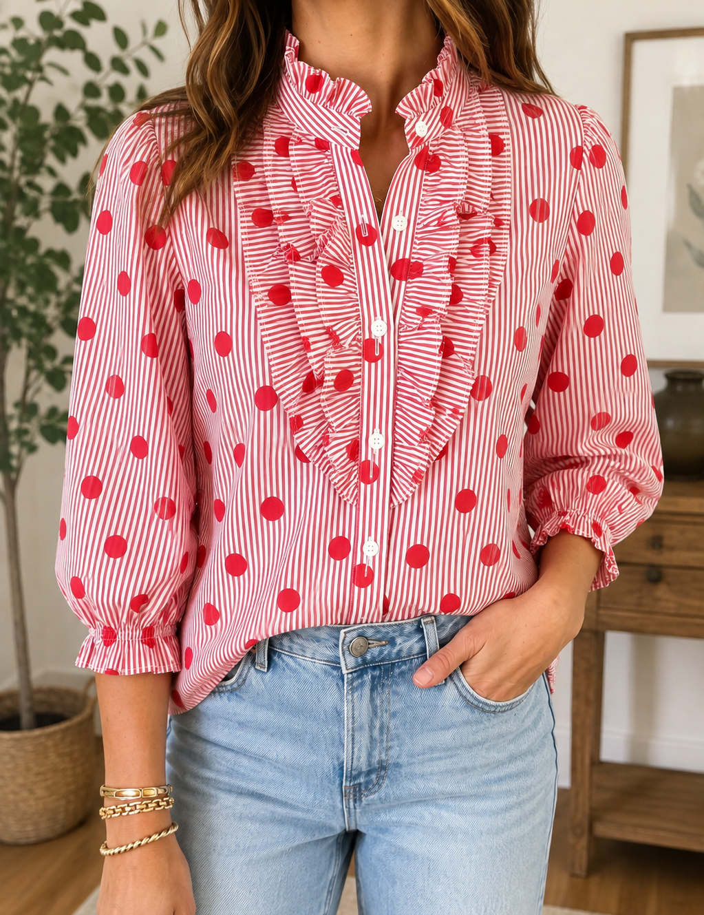 Polka Dot Ruffle Shirt