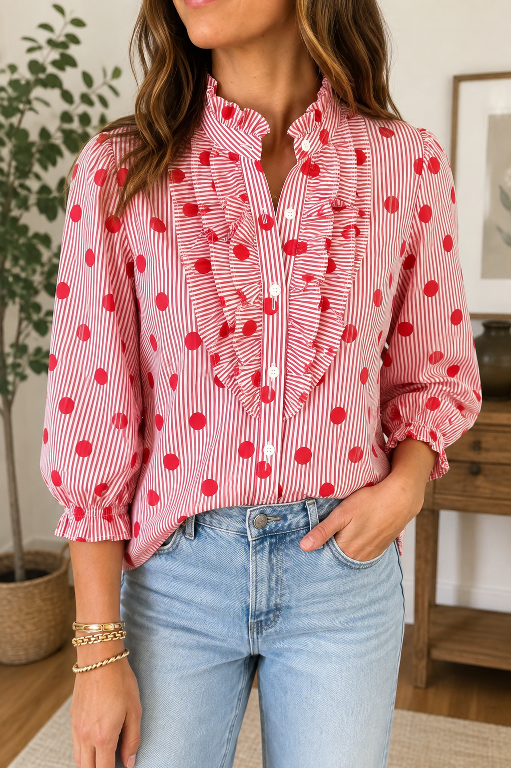 Polka Dot Ruffle Shirt