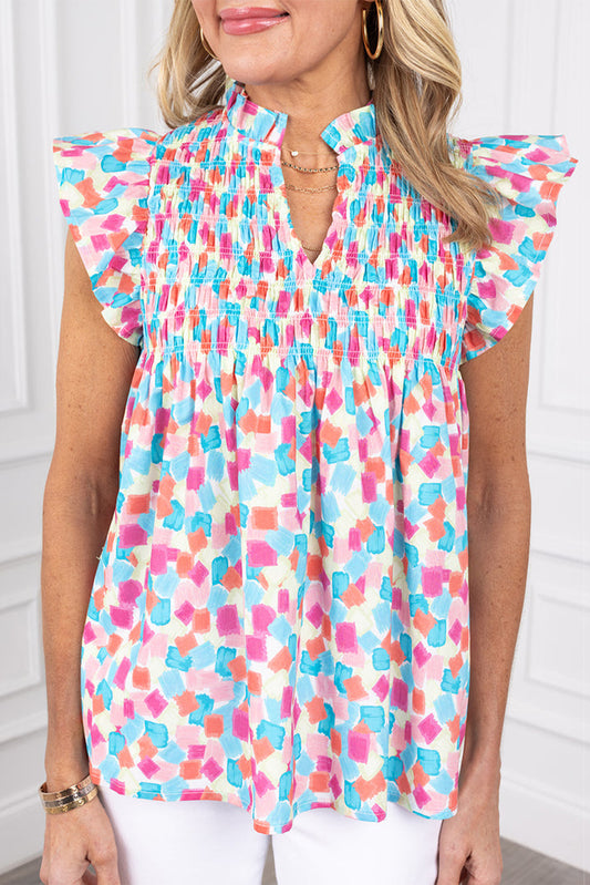 Shirred Abstract Blouse