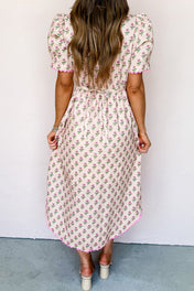Pink Floral Scallop Trim Long Dress