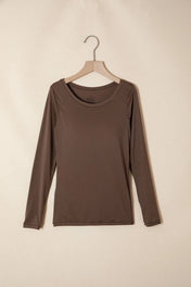 Coffee Round Neck Long Sleeve Top