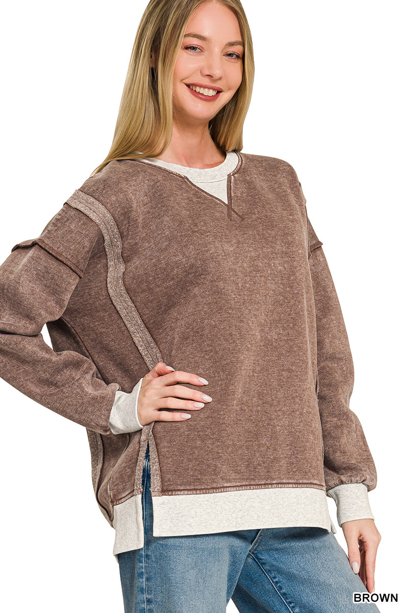 Fleece Acid Wash Zenana Pullover