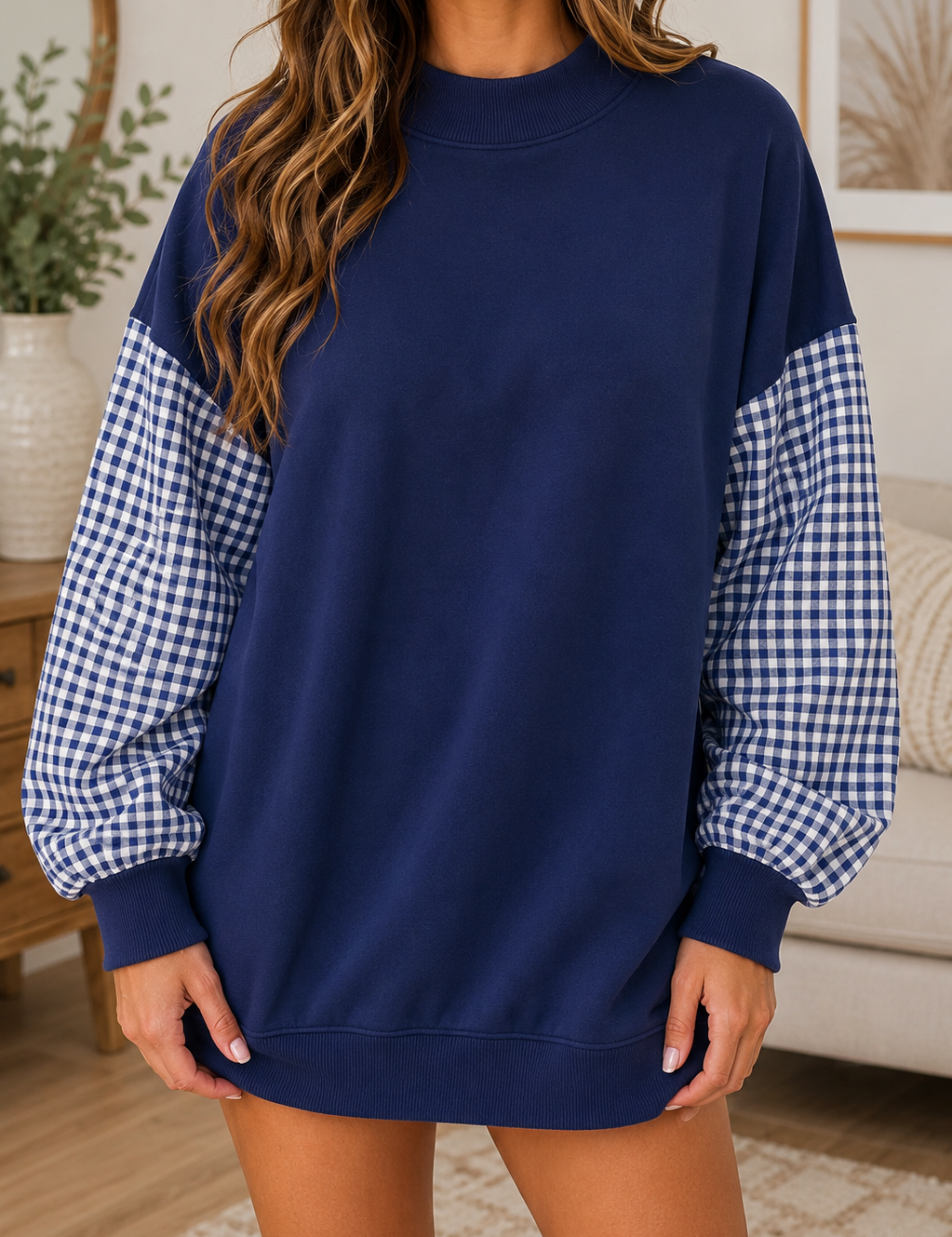Plaid Sleeve Sweatshirt