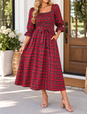 Plaid Knot Midi Dress