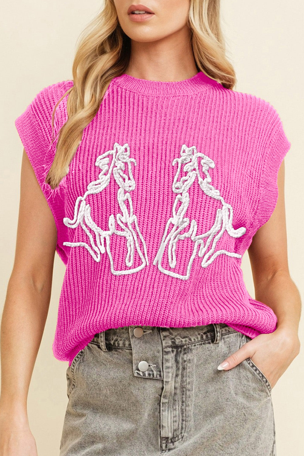 Bright Pink Western Horse Sweater
