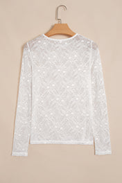 Beige Sheer Mesh Lace Top