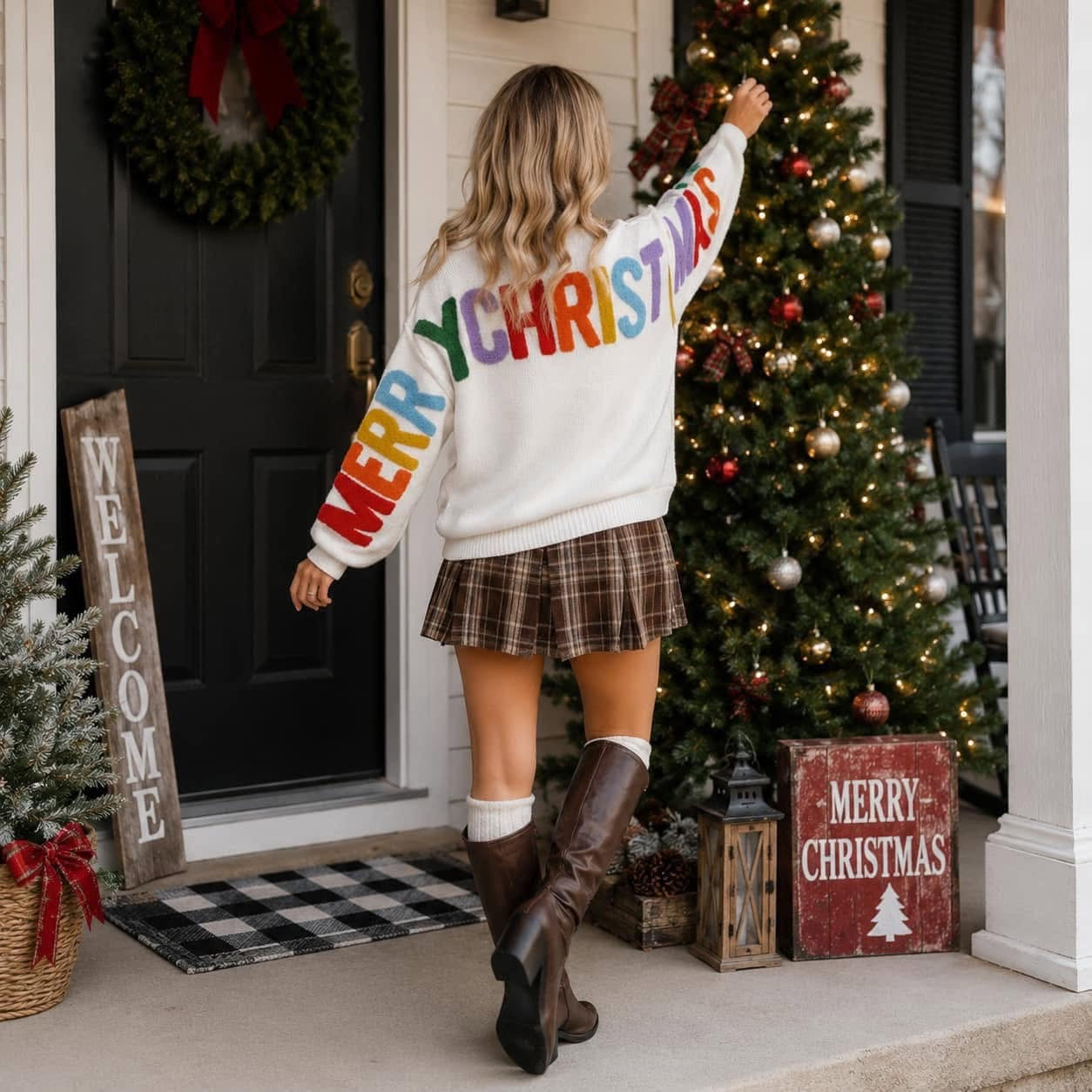 Merry Christmas Chenille Patched Sweater Full Run RTS