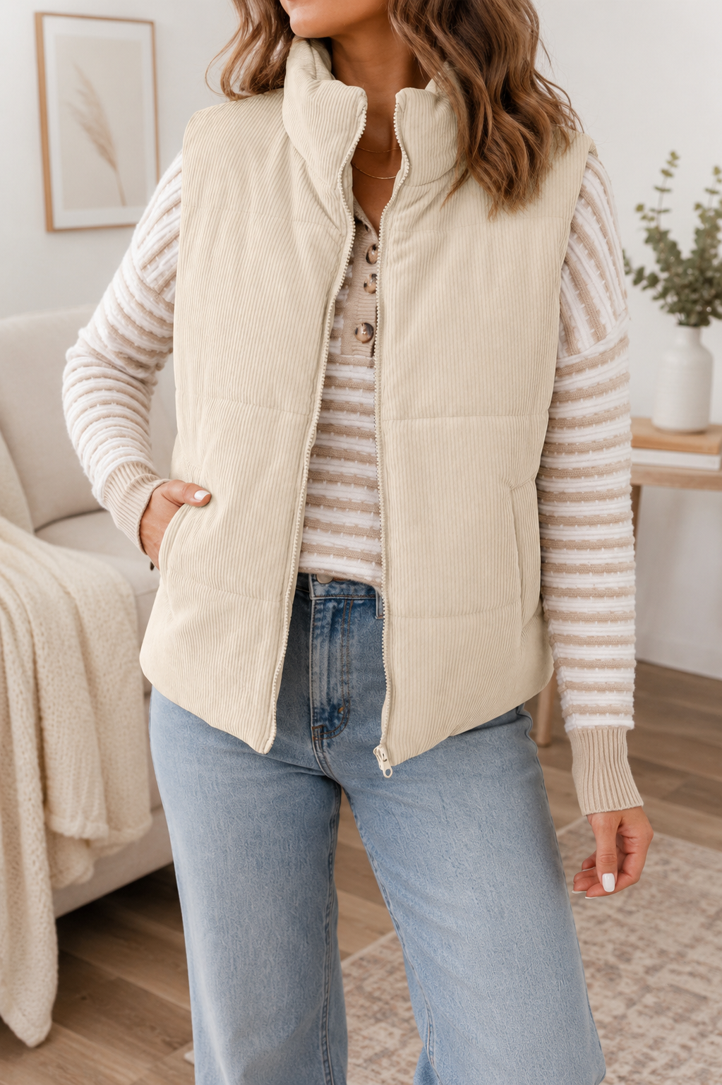 Corduroy Zip Up Puffer Vest
