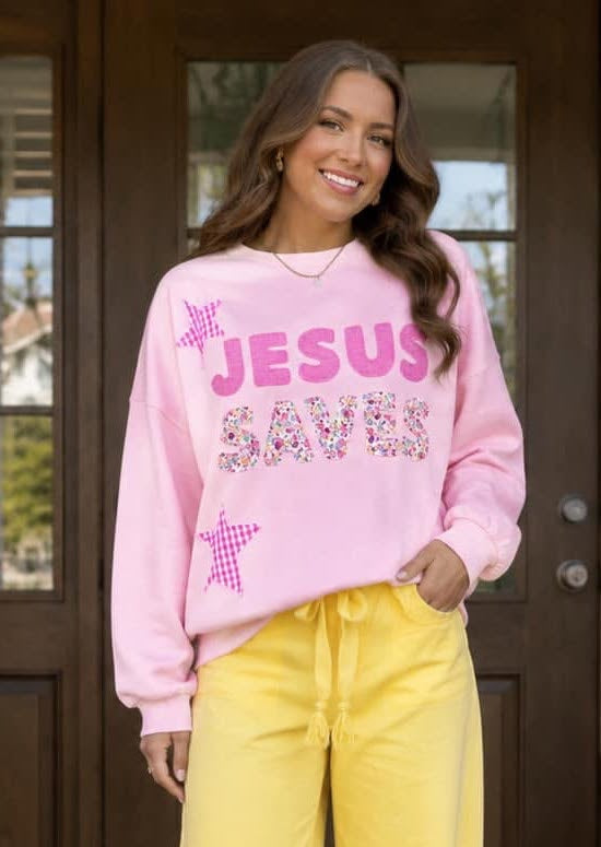 Patchwork Jesus Saves Baggy Sweatshirt Full Run RTS