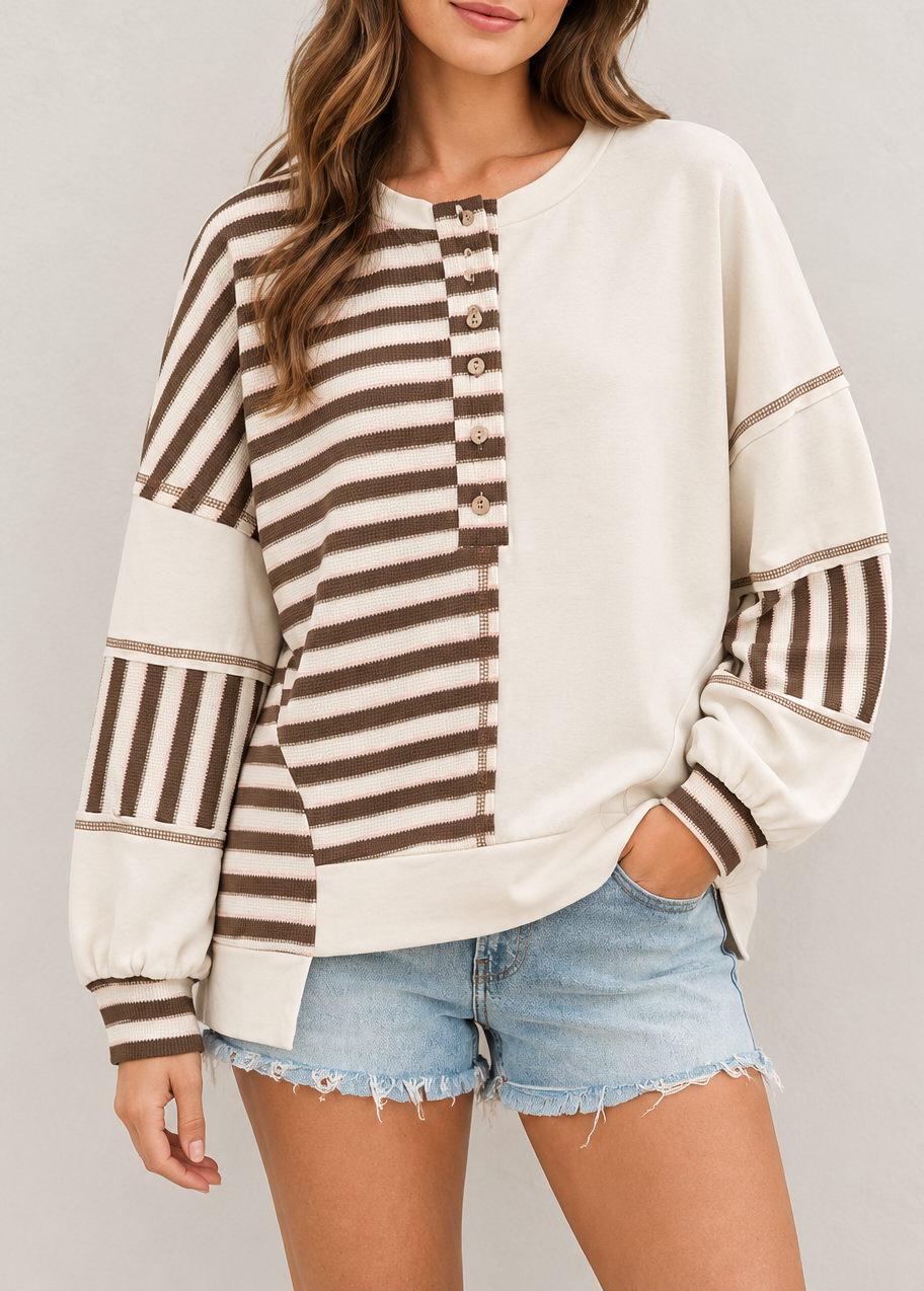 Stripe Patchwork Pullover Top Full Run RTS