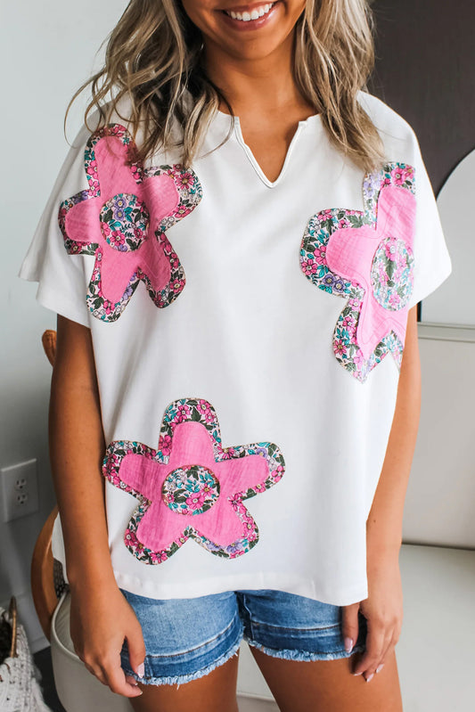 White Floral Applique Dolman Top