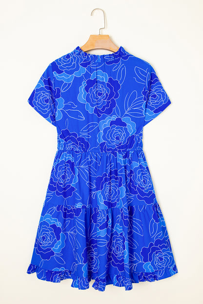 Blue Floral Ruffle Dress RTS