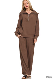 Ribbed High Neck Zenana Set