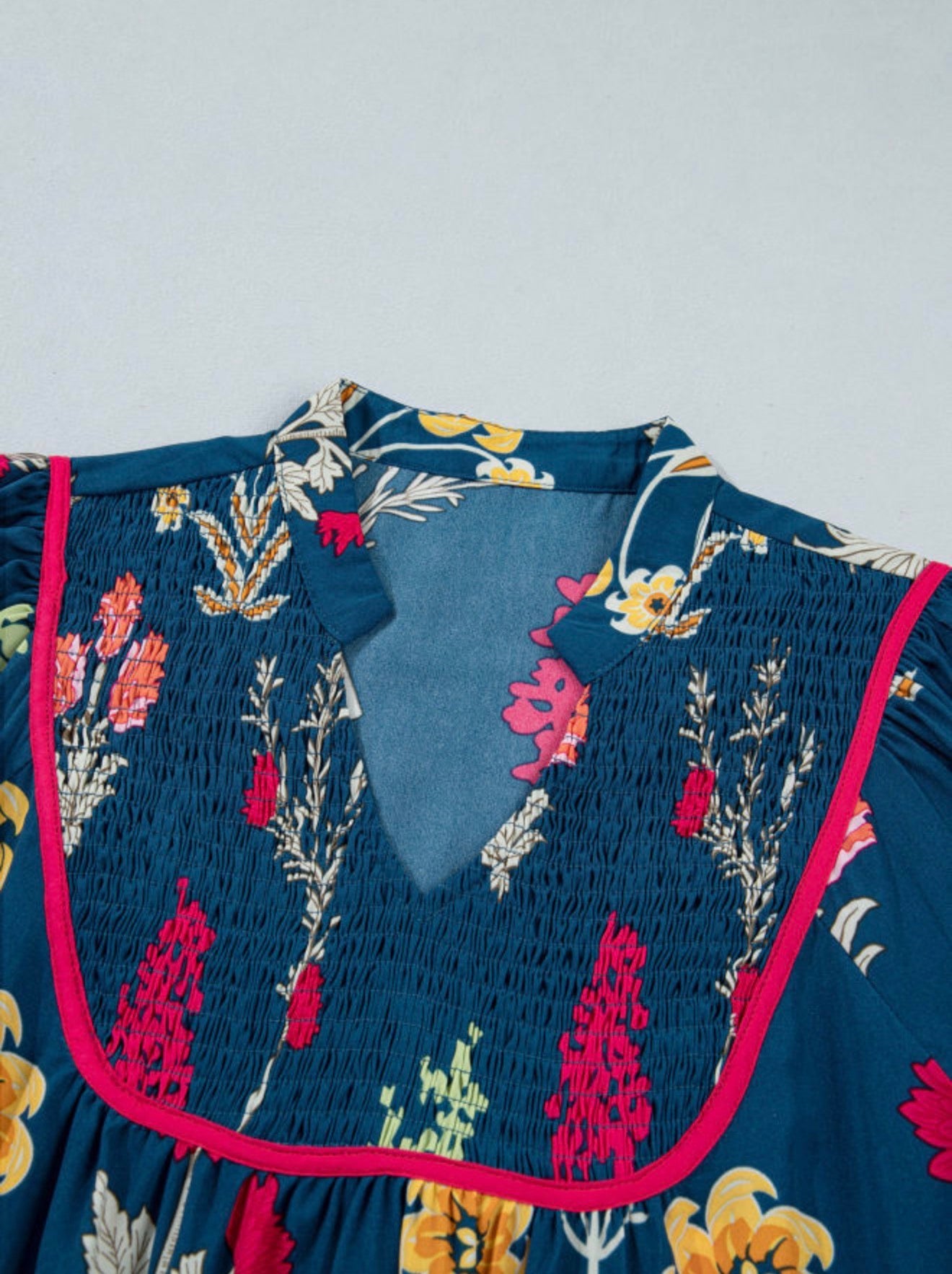 Blue Floral Midi Dress 7/8 Sleeve