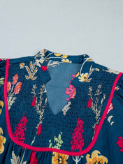 Blue Floral Midi Dress 7/8 Sleeve