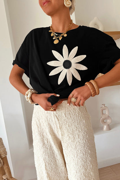 Oatmeal Floral Loose Top FB