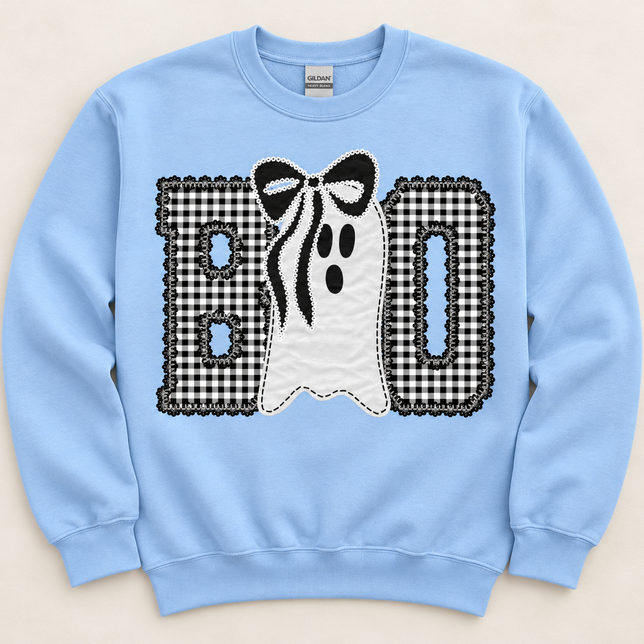 Black Gingham Boo Ghost Sweatshirt.