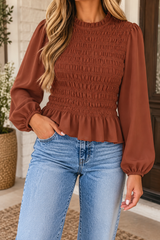 Smocked Ruffle Hem Blouse
