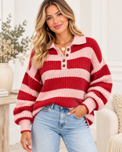 Dropped Shoulder Button Collar Sweater