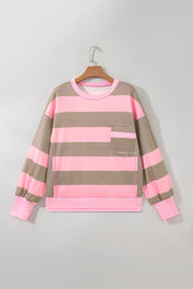 Pink Stripe Patch Pocket Sweatshirt