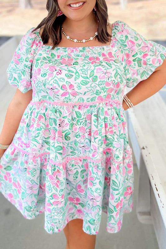 White Floral Ric Rac Trim Plus Dress RTS
