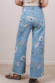 Retro Floral Frayed Hem Jeans
