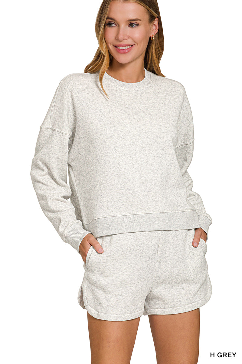Fleece Long Sleeve Sweater and Short Set Zenana Full Run RTS