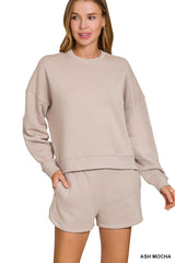 Fleece Long Sleeve Sweater and Short Set Zenana Full Run RTS
