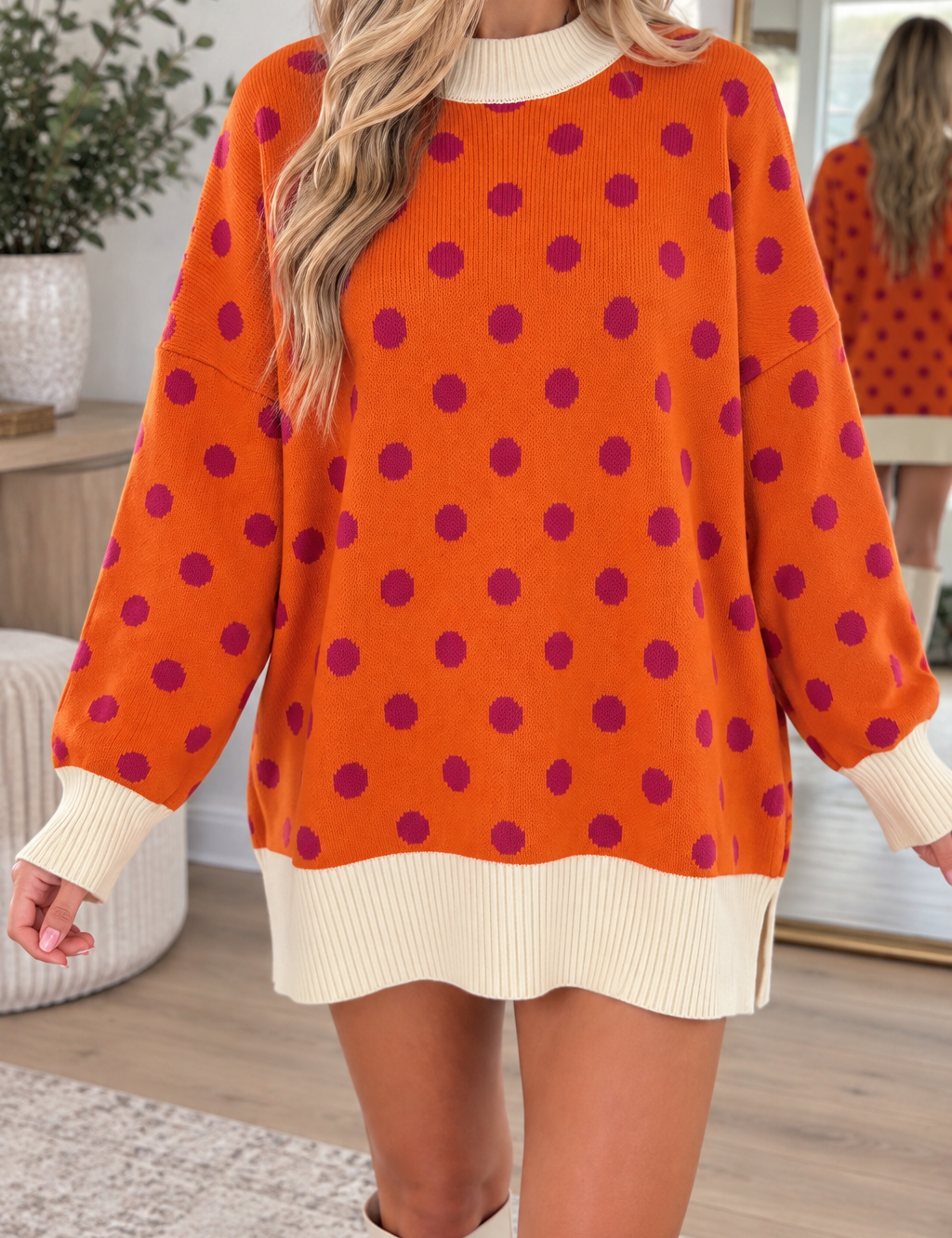 Polka Dot Ribbed Sweater