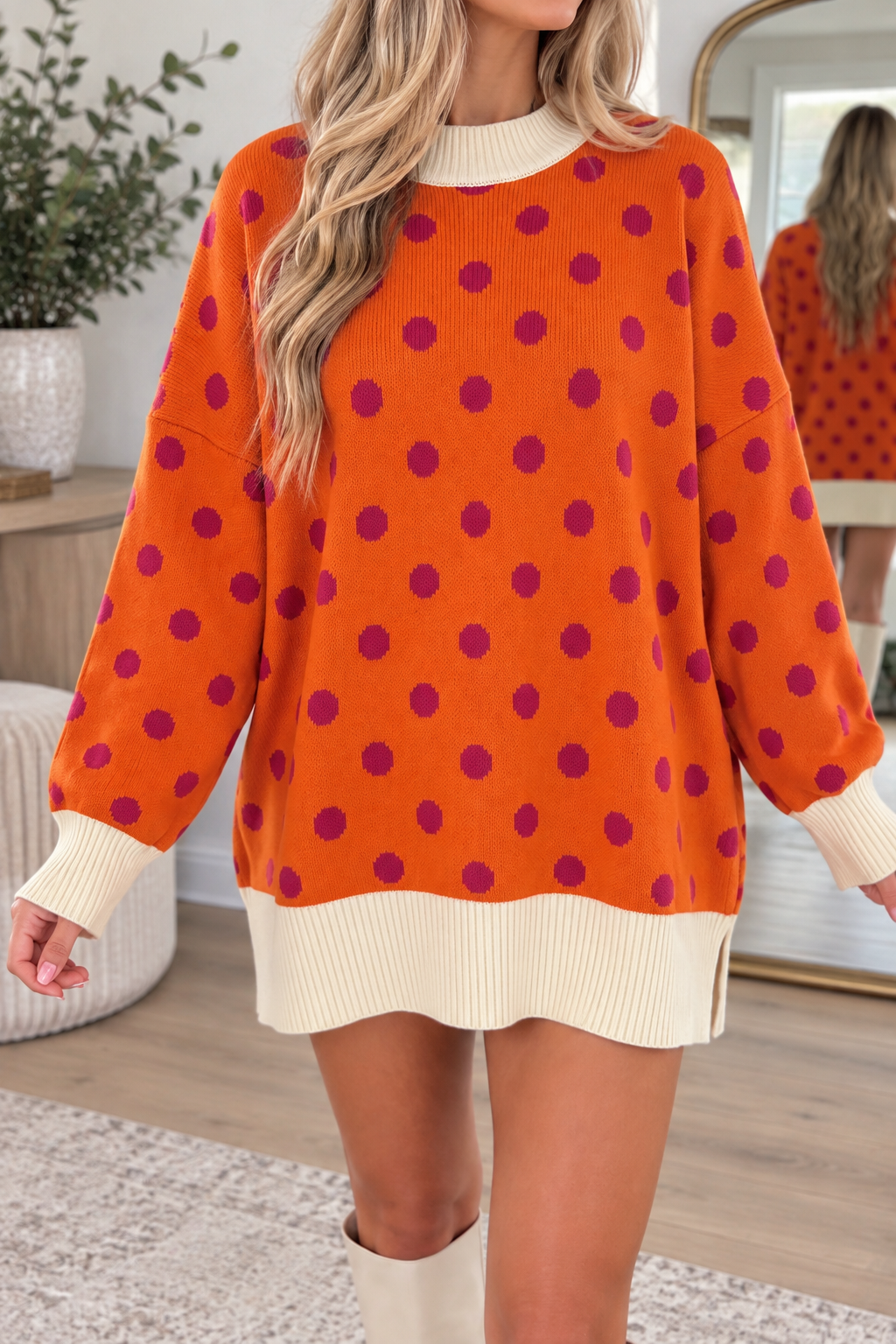 Polka Dot Ribbed Sweater