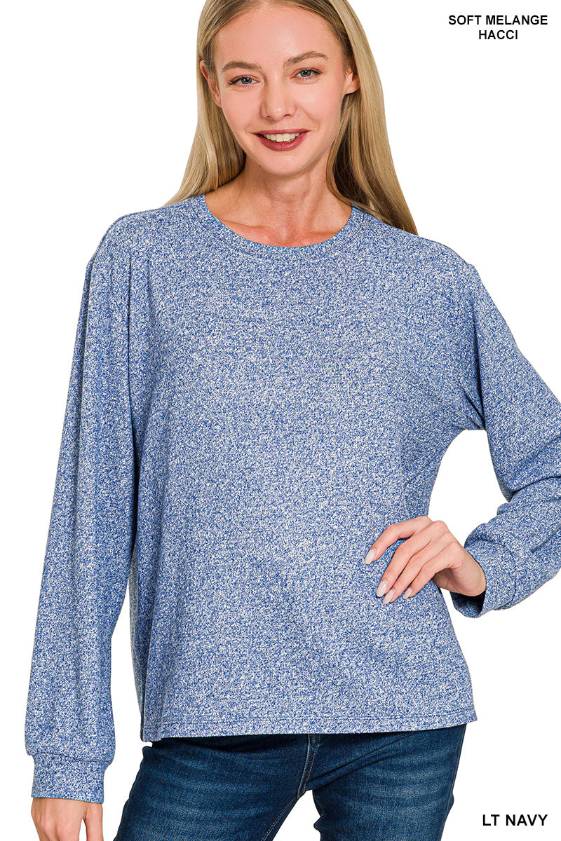 Soft Melange Havci Round Sleeve Top Zenana Full Run RTS