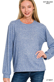 Soft Melange Havci Round Sleeve Top Zenana Full Run RTS