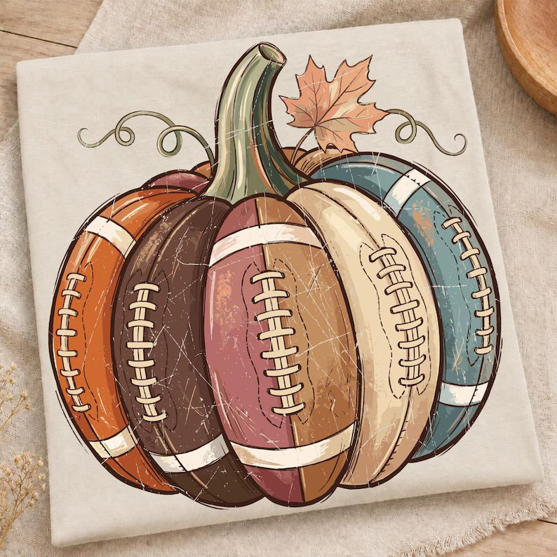 Tultex Multicolor Football Pumpkin Tee.