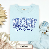 Blue Floral Merry Christmas Tee.
