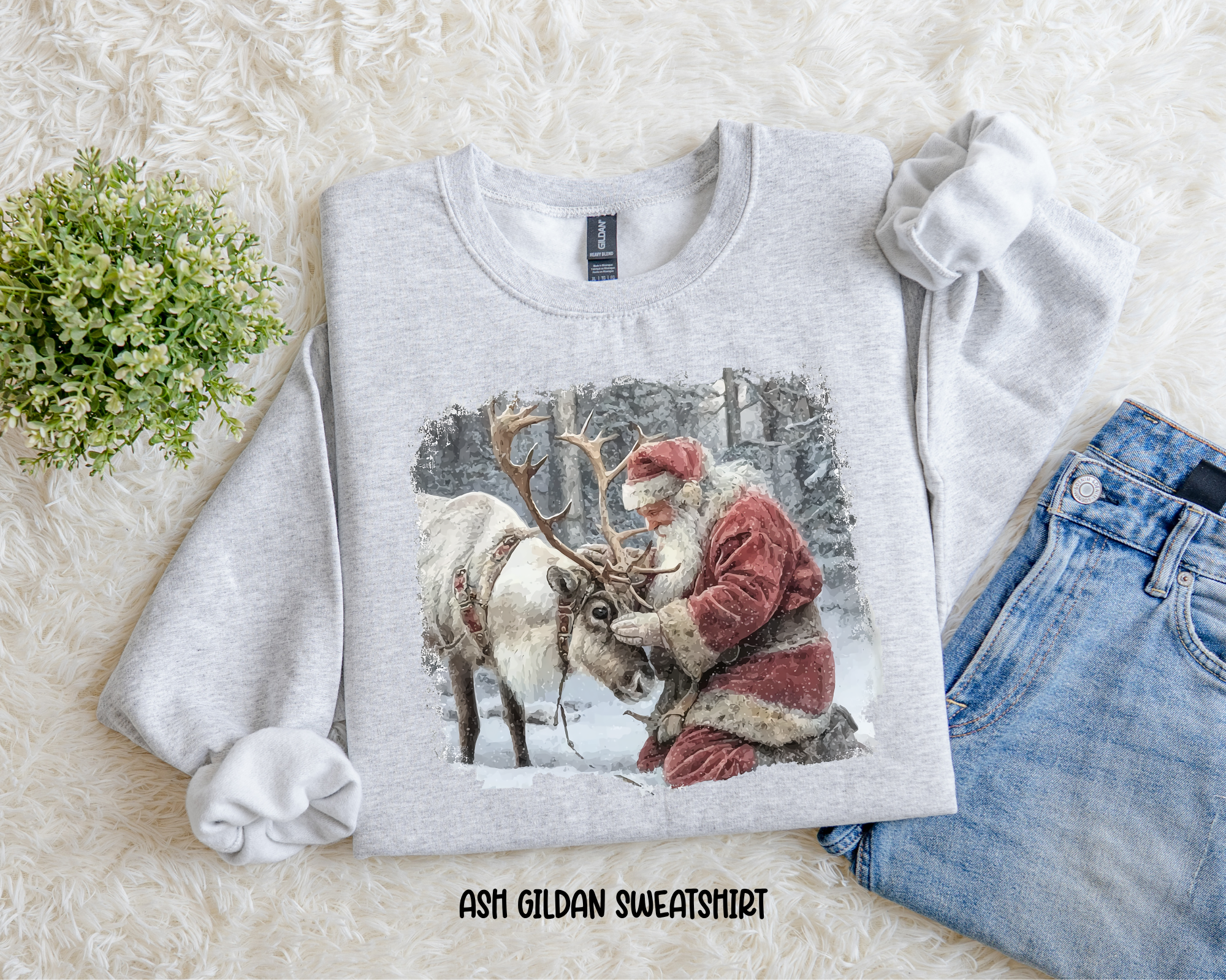 Vintage Santa And Reindeer Sweatshirt.