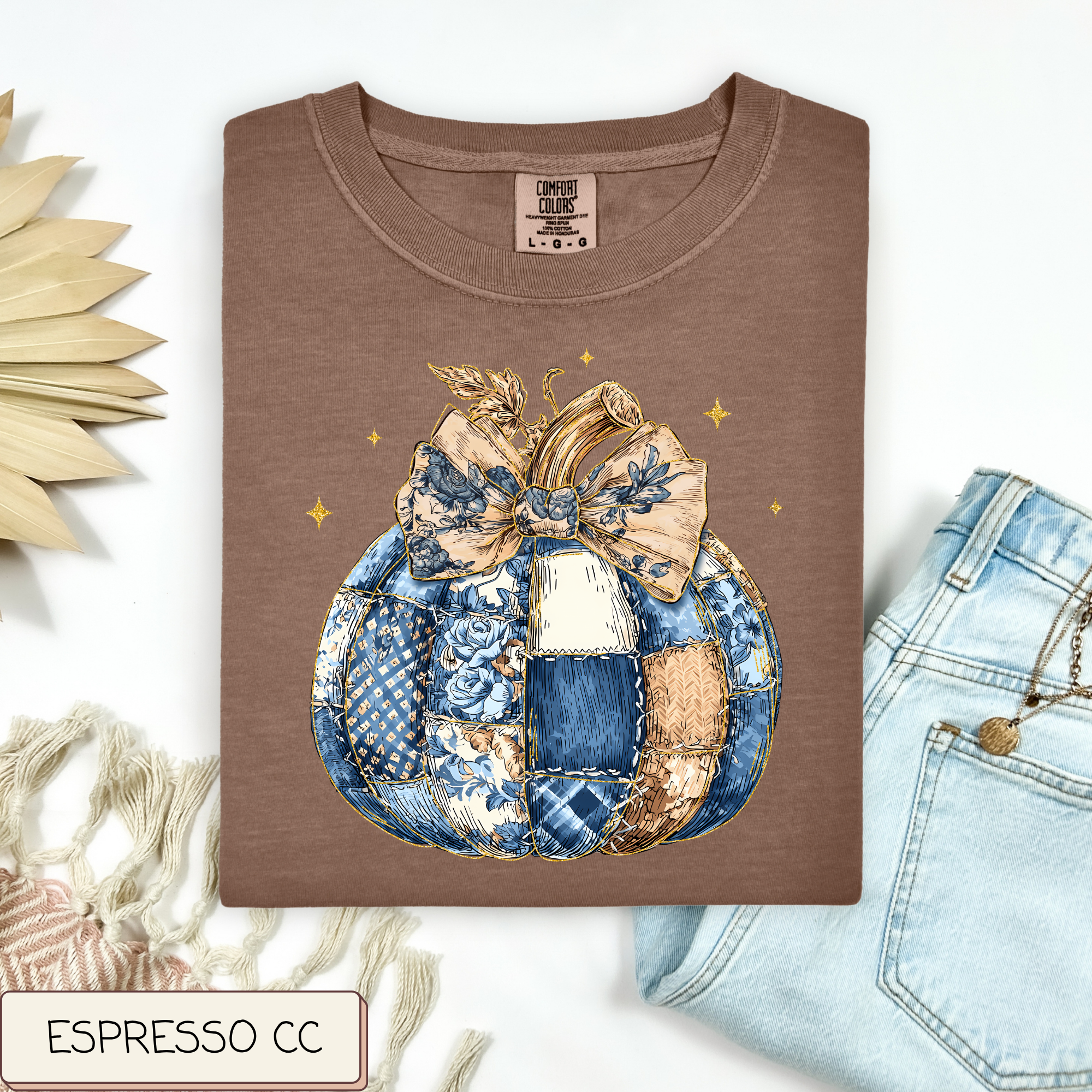 Denim Patchwork Pumpkin Tee.