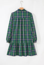 Green Plus Size Plaid Frilly Dress Full Run RTS