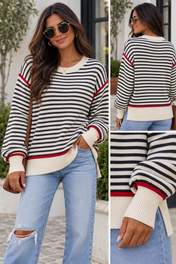 Black Stripe Ribbed Sweater