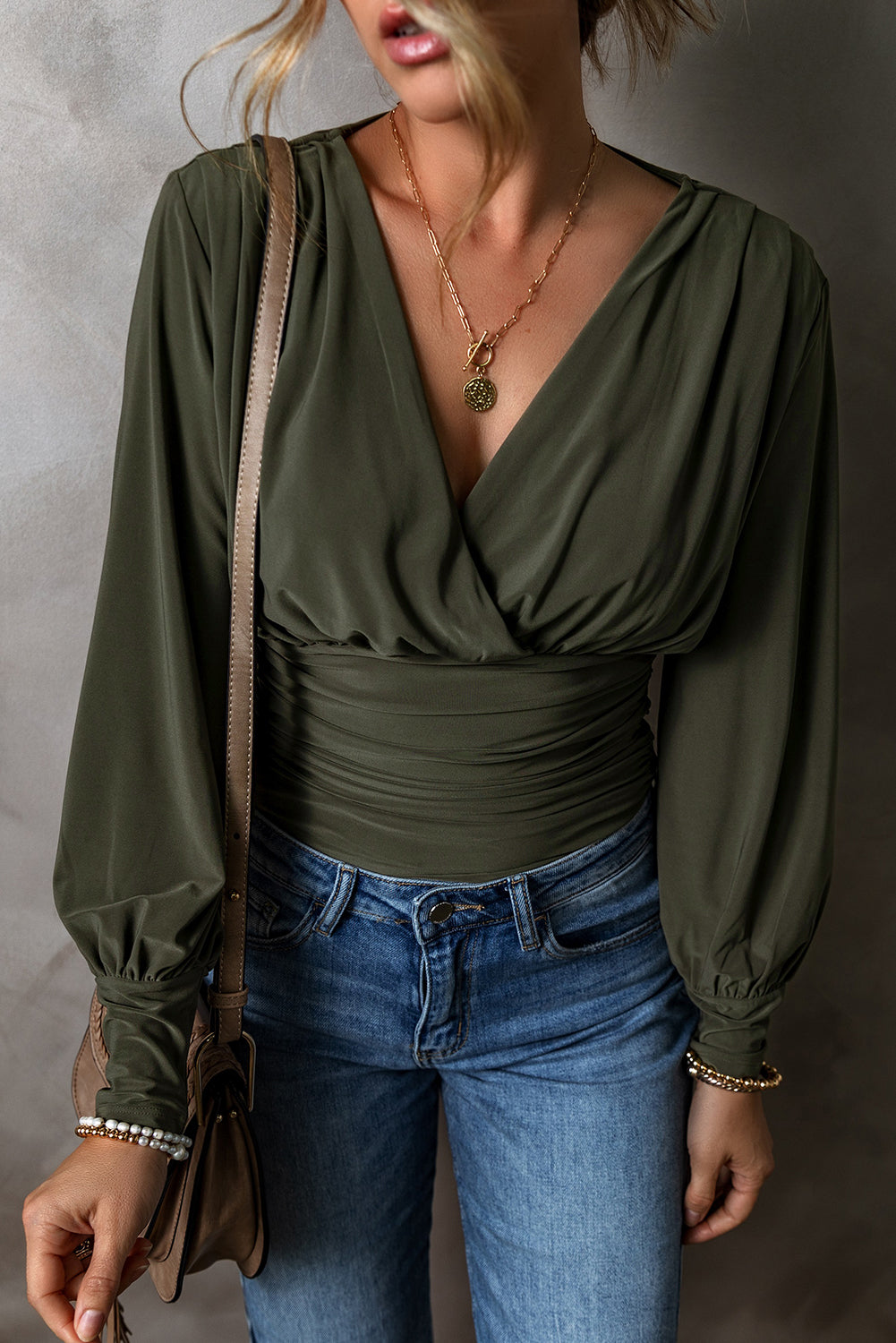 Green Ruched Bodysuit