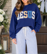 JESUS Pattern Embroidered Sweatshirt