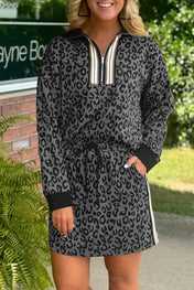Leopard Quarter Zip Skirt Set