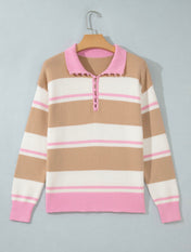 Pink Stripe Placket Sweater Full Run RTS