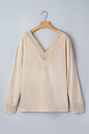 Lace Splicing V Neck Top