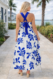 Blue Floral Tie Back Dress RTS