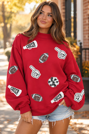 Red Football Sequin Cheer Sweatshirt Full Run RTS