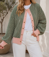 Green Stripe Pink Trim Cardigan