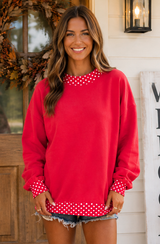 Polka Dot Trim Sweatshirt