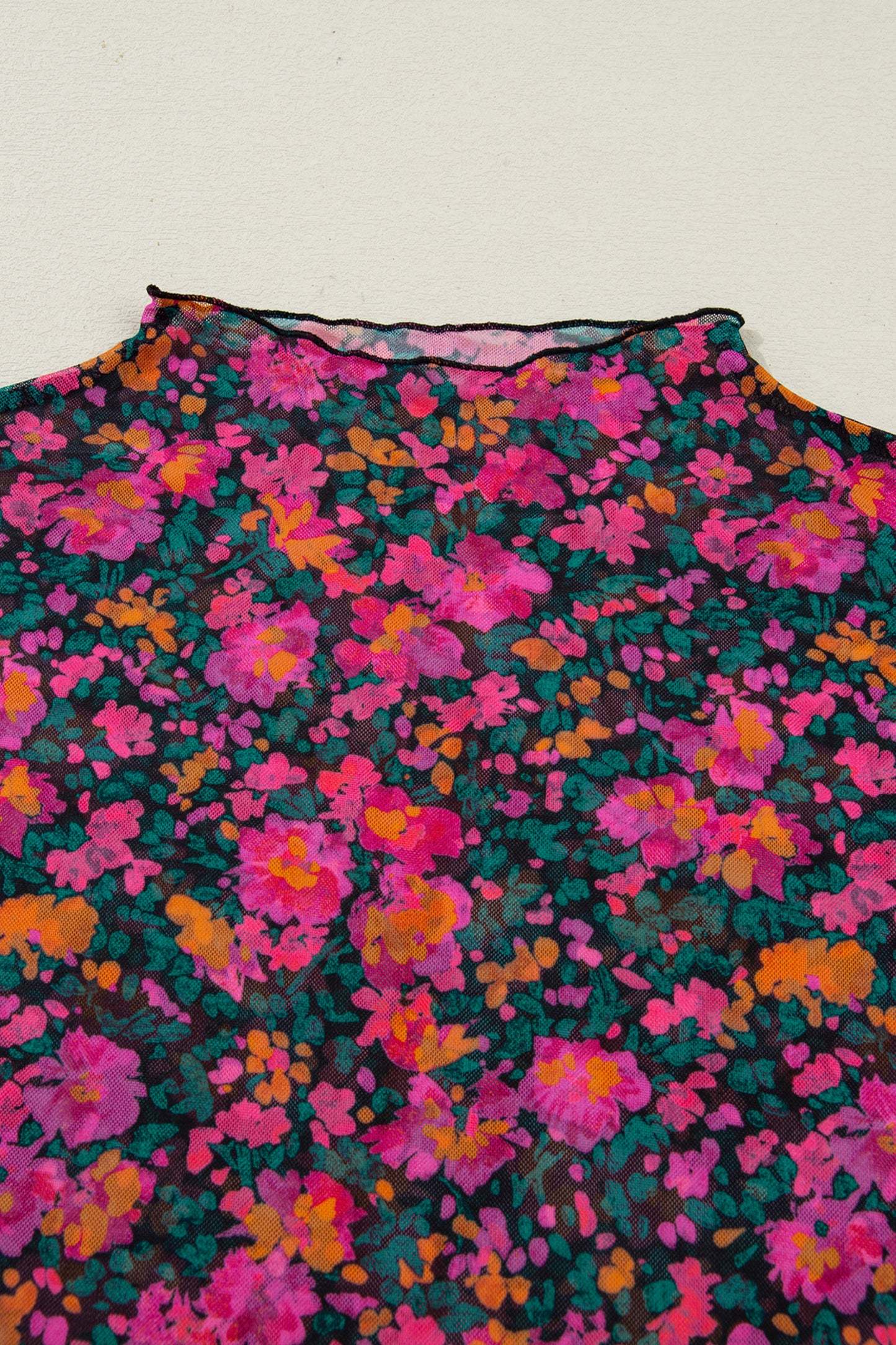 Plus Rose Floral Print Mesh Top NEW RTS