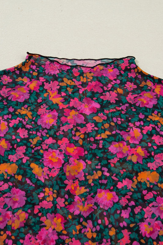 Plus Rose Floral Print Mesh Top NEW RTS