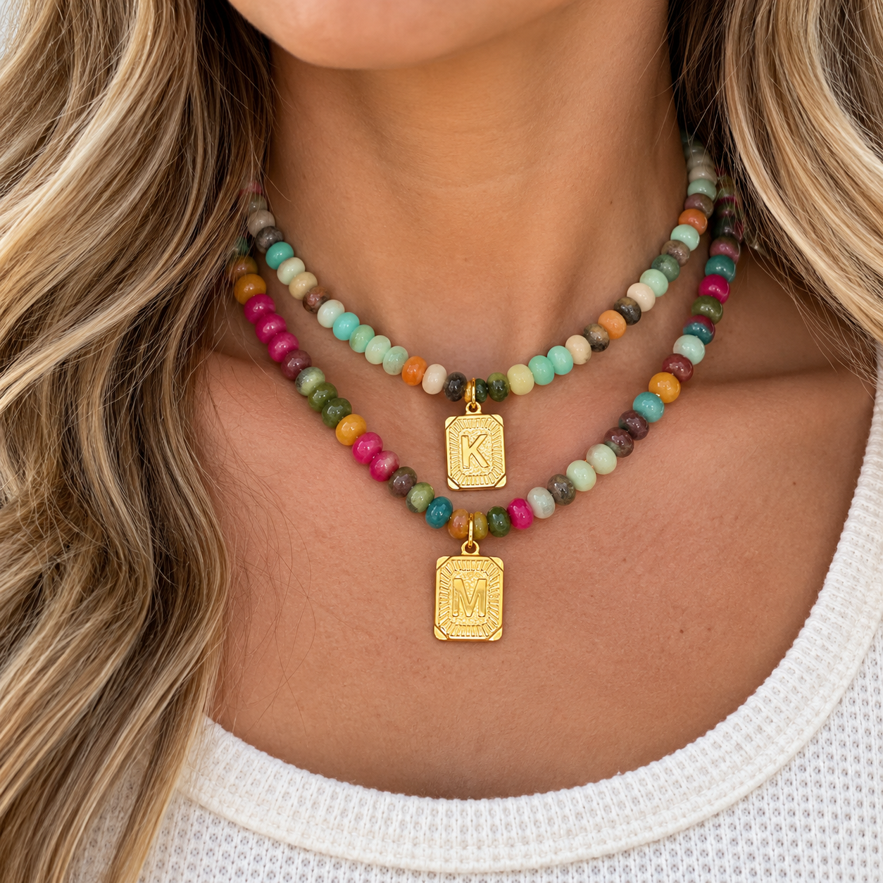 Beaded Gold Plated Initial Necklace RTS